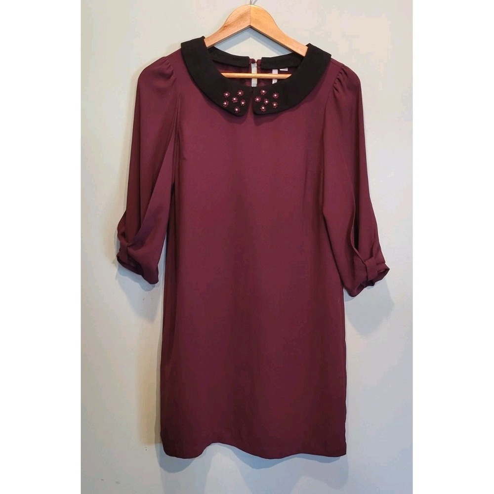 Plum Purple Beaded Peter Pan Collar Cottage Whimsigoth Dress Sz S